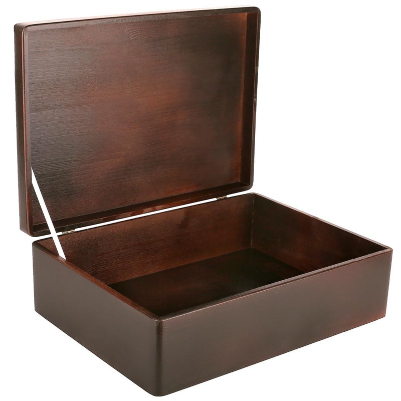 Creative Deco XL Brown Wooden Box Storage with Hinged Lid | 15.8 x 11.8 x 5.5 inches (+-0.5) | Gift Box for Tool Dog Toy Shoes Clothes Kitchen Storage Document | Wood Keepsake Chest - Image 1